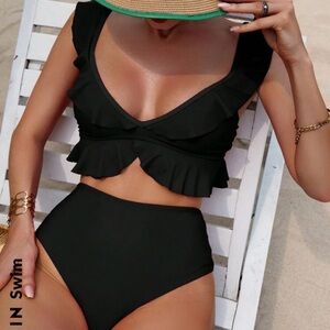 SHEIN Black Ruffle Bikini Set